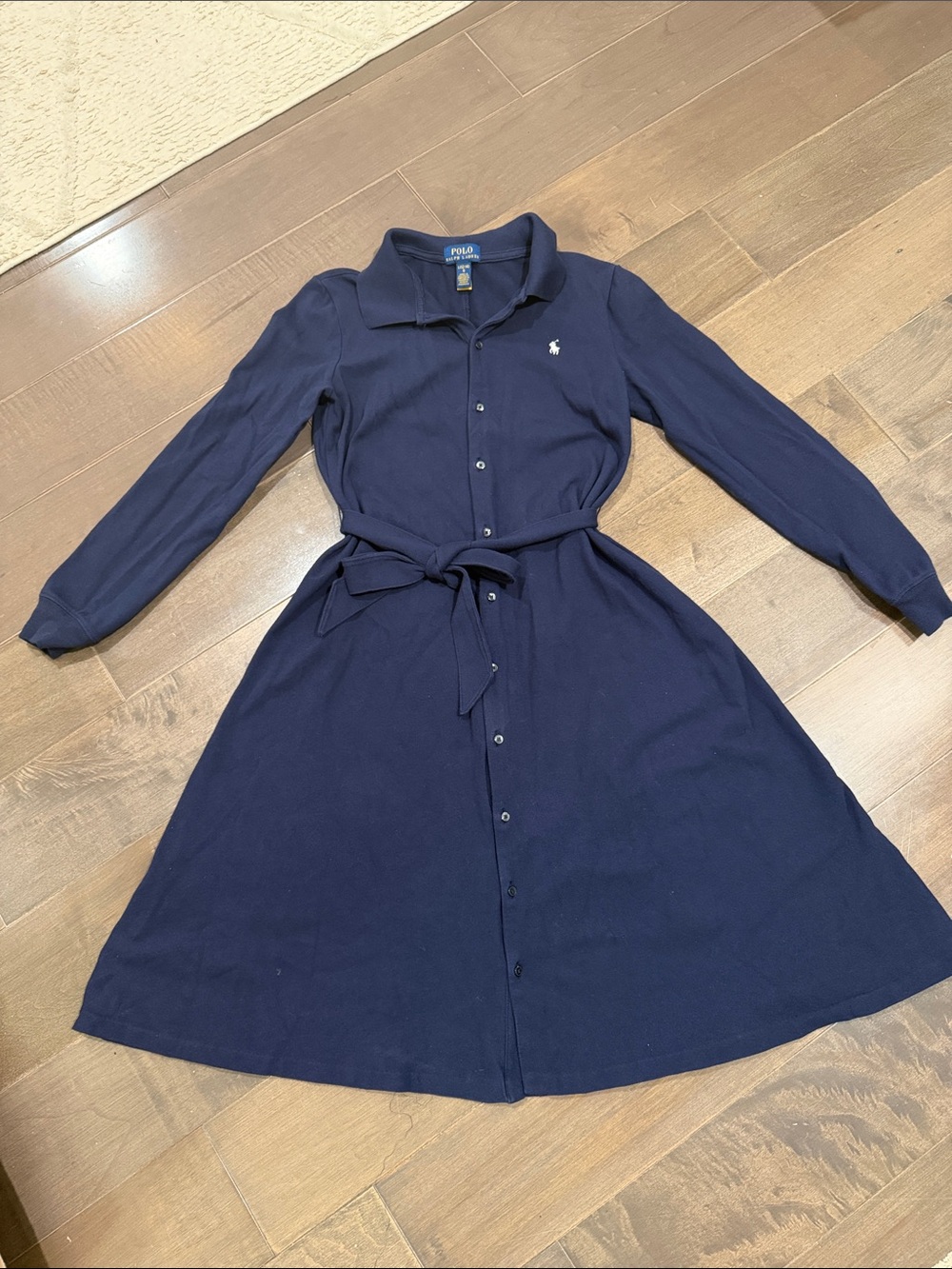 Polo by Ralph Lauren Navy Long Sleeve Button-Front Shirt Dress